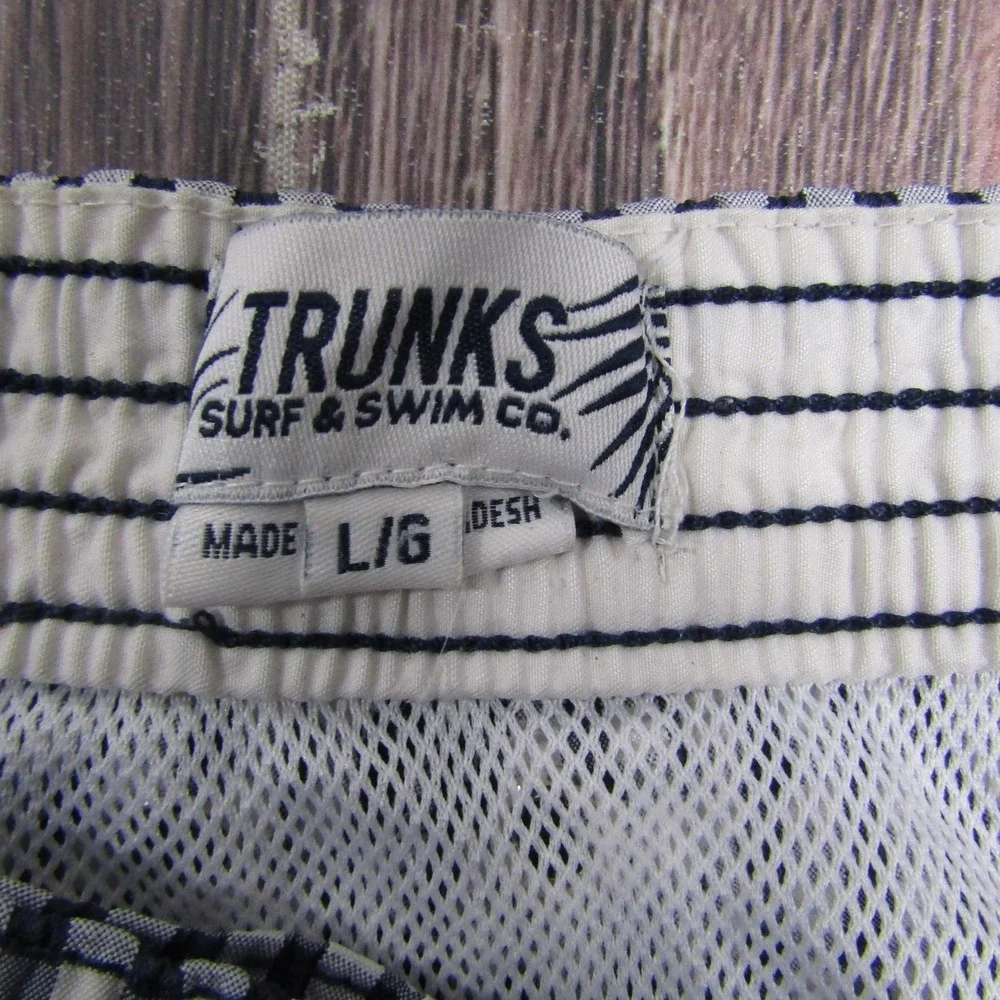 Trunks Surf & Swim Co. Mens L Blue Check Swim Trunks Lined Drawstring Pockets